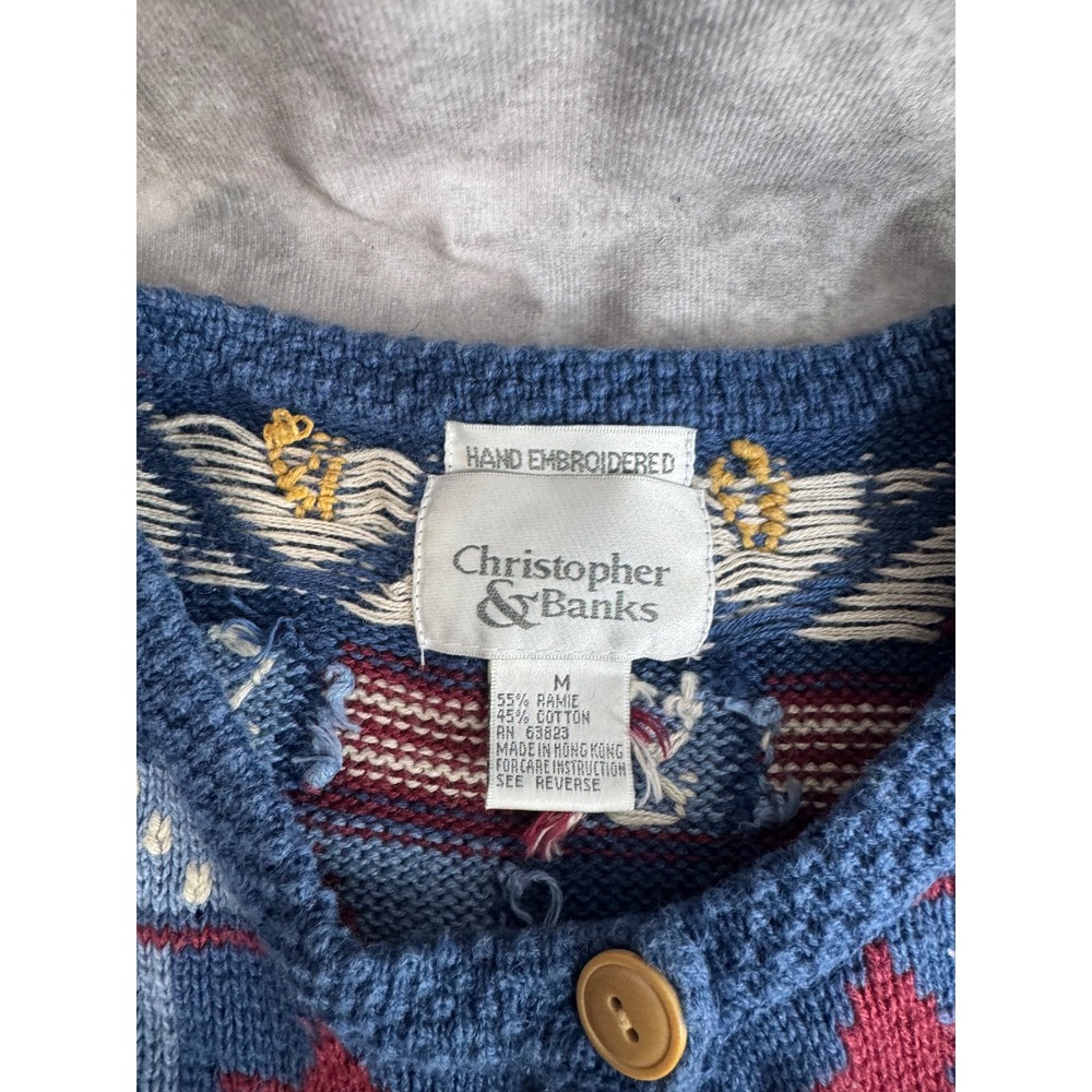 Christopher & Banks Americana Vintage Hand Embroidered Cardigan Blue M 4th July - Picture 2 of 6